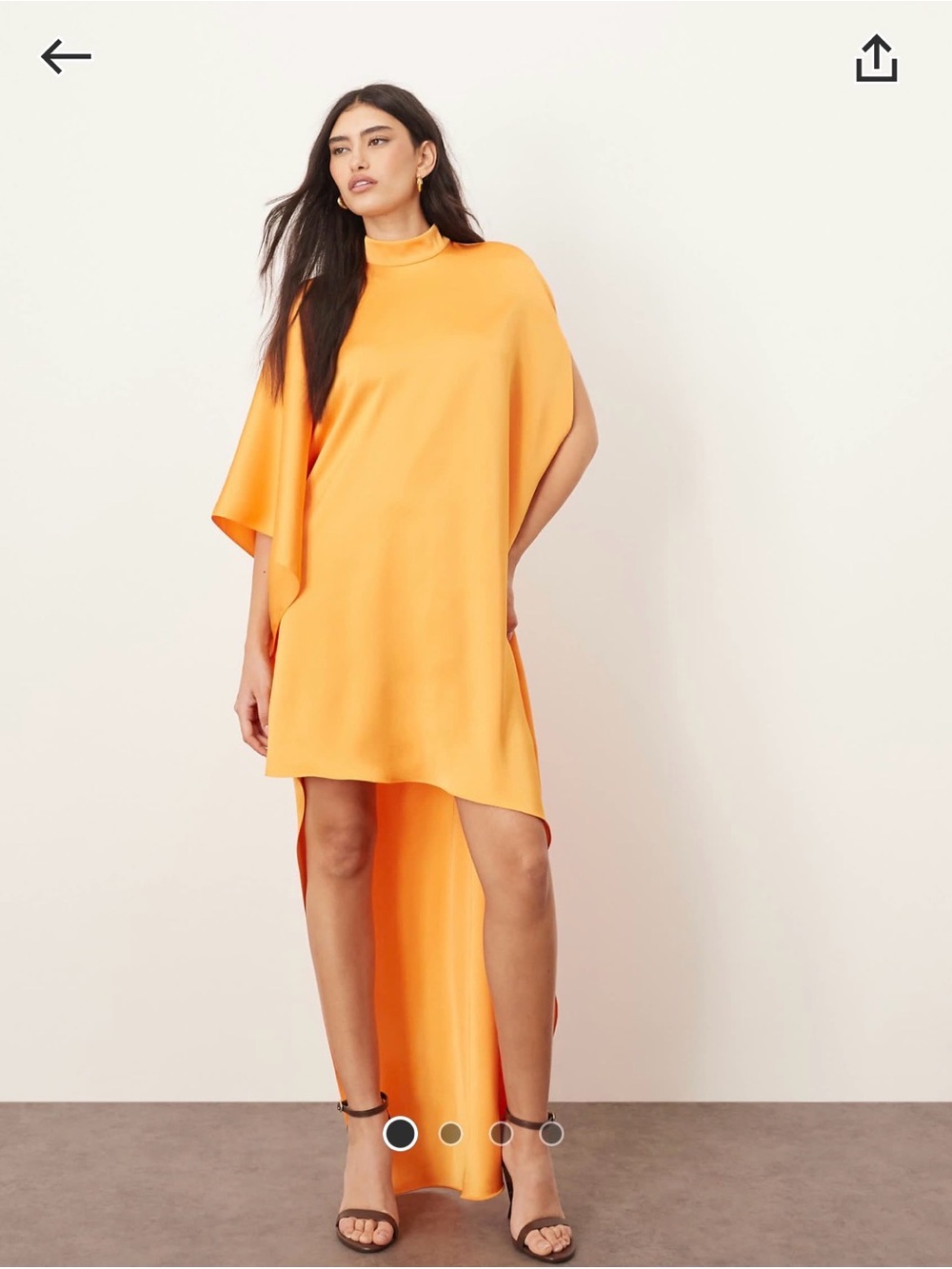 💛High-Low Mock Neck Midi Dress in Bright Apricot